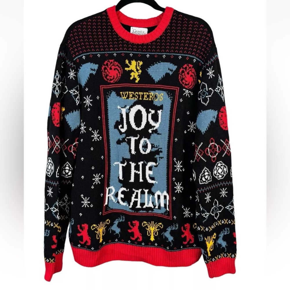 Game of Thrones Ugly Sweater Joy to the Realm Black Large L Pullover Westeros